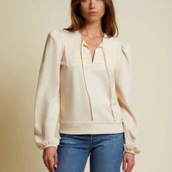 Nation LTD Tops - Nation LTD Cream Pleated Bib Puff Sleeve Tie Neck Sweatshirt‎ XXL